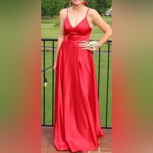 Red satin prom dress WITH POCKETS